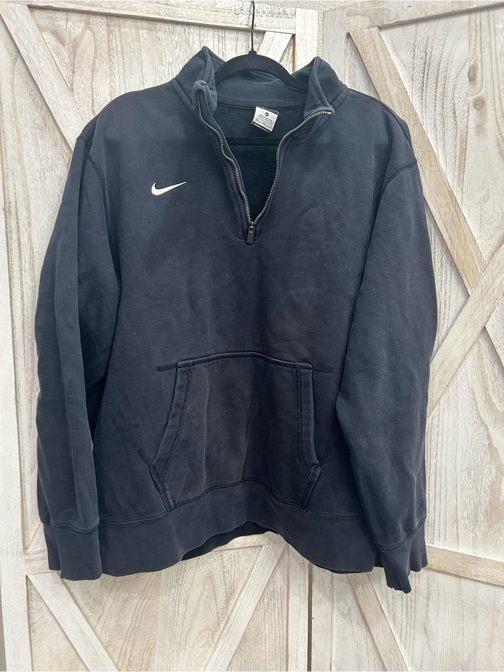 Nike Black Zip-Up Fleece Jacket with White Swoosh